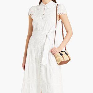 NWT Alice and Olivia Crochet-trimmed Embroidered Cotton Midi White Dress, Sz 8